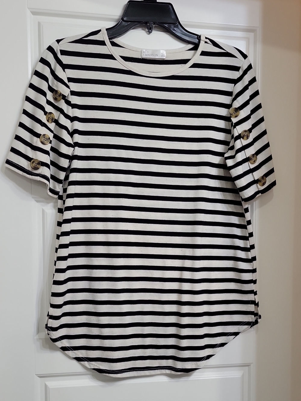 Madison Black & White Striped Button-Sleeve Top
